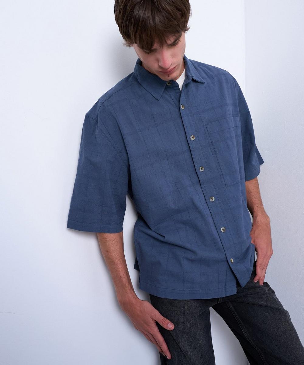 liberty london TOPMAN Mid-Blue Short-Sleeve Textured Shirt