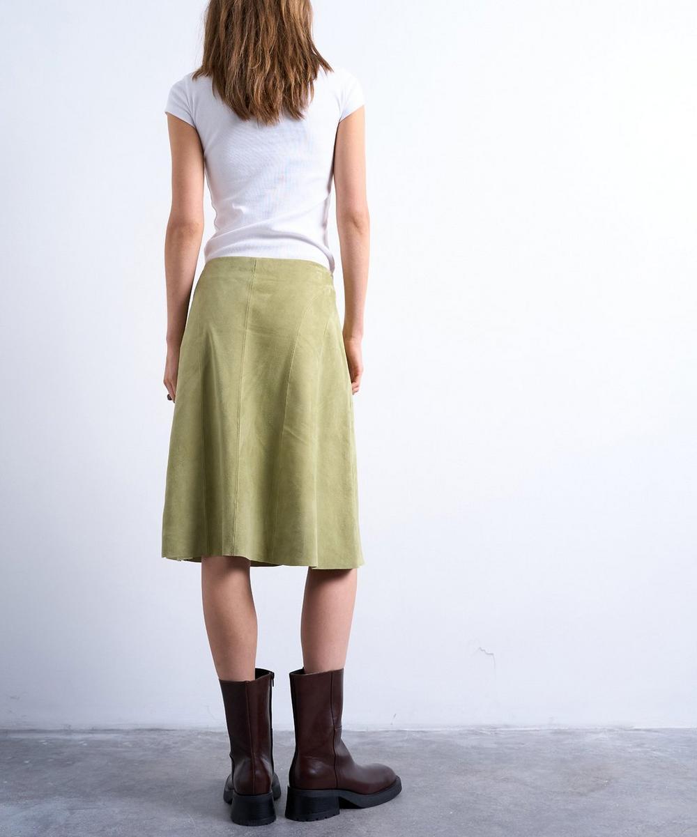 Liberty London TOPSHOP Avocado Suede Panelled Midi Skirt