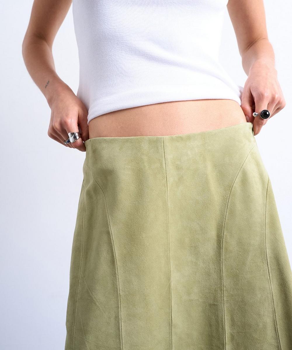 Liberty London TOPSHOP Avocado Suede Panelled Midi Skirt