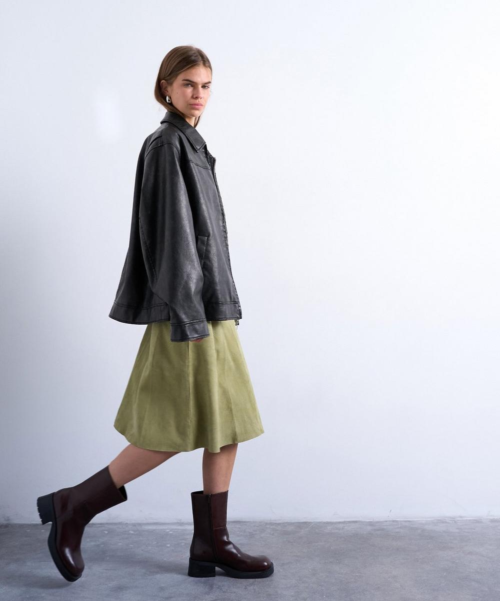 liberty london TOPSHOP Avocado Suede Panelled Midi Skirt