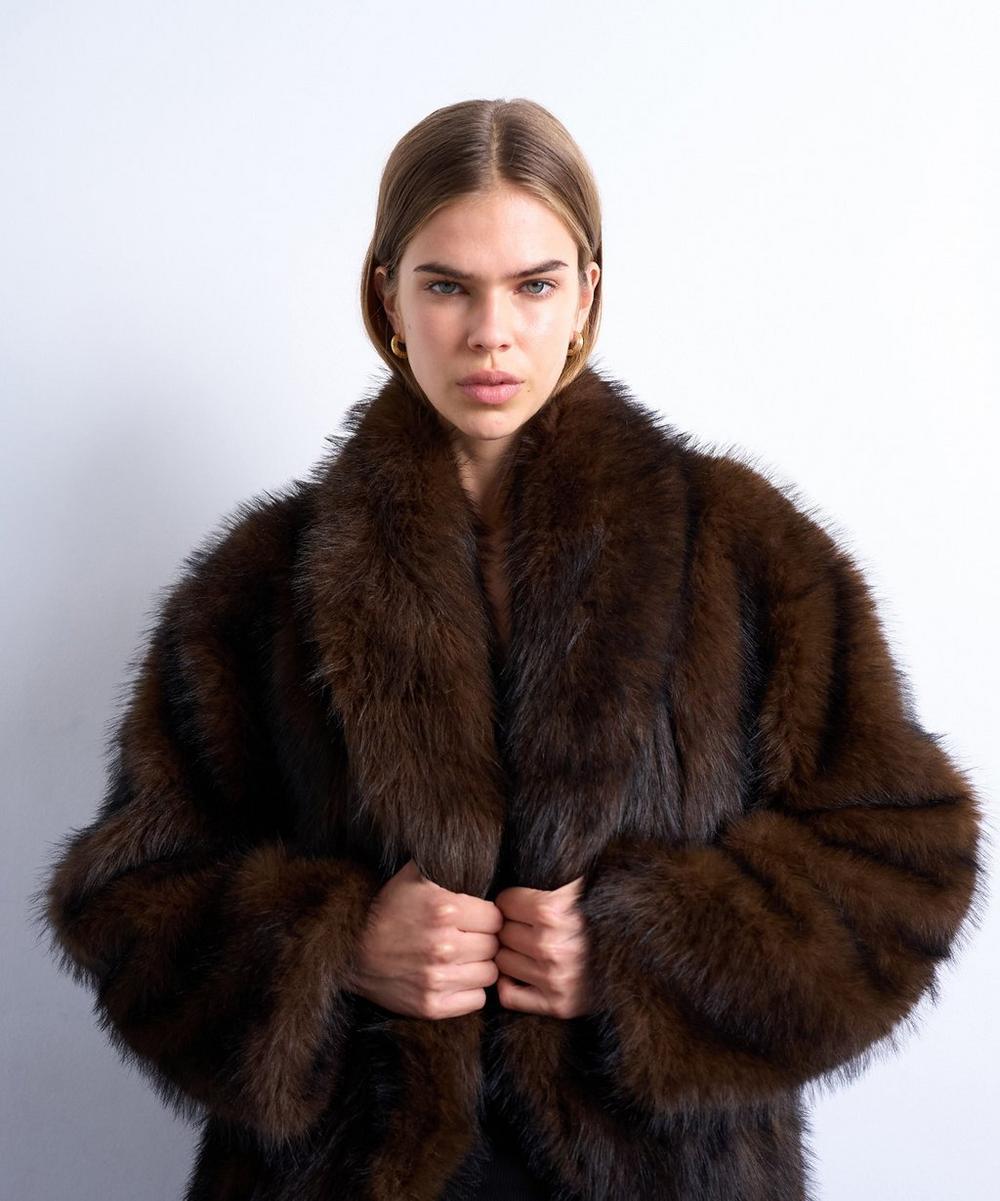 Liberty London TOPSHOP Chocolate Faux Fur Collarless Mid-Length Coat