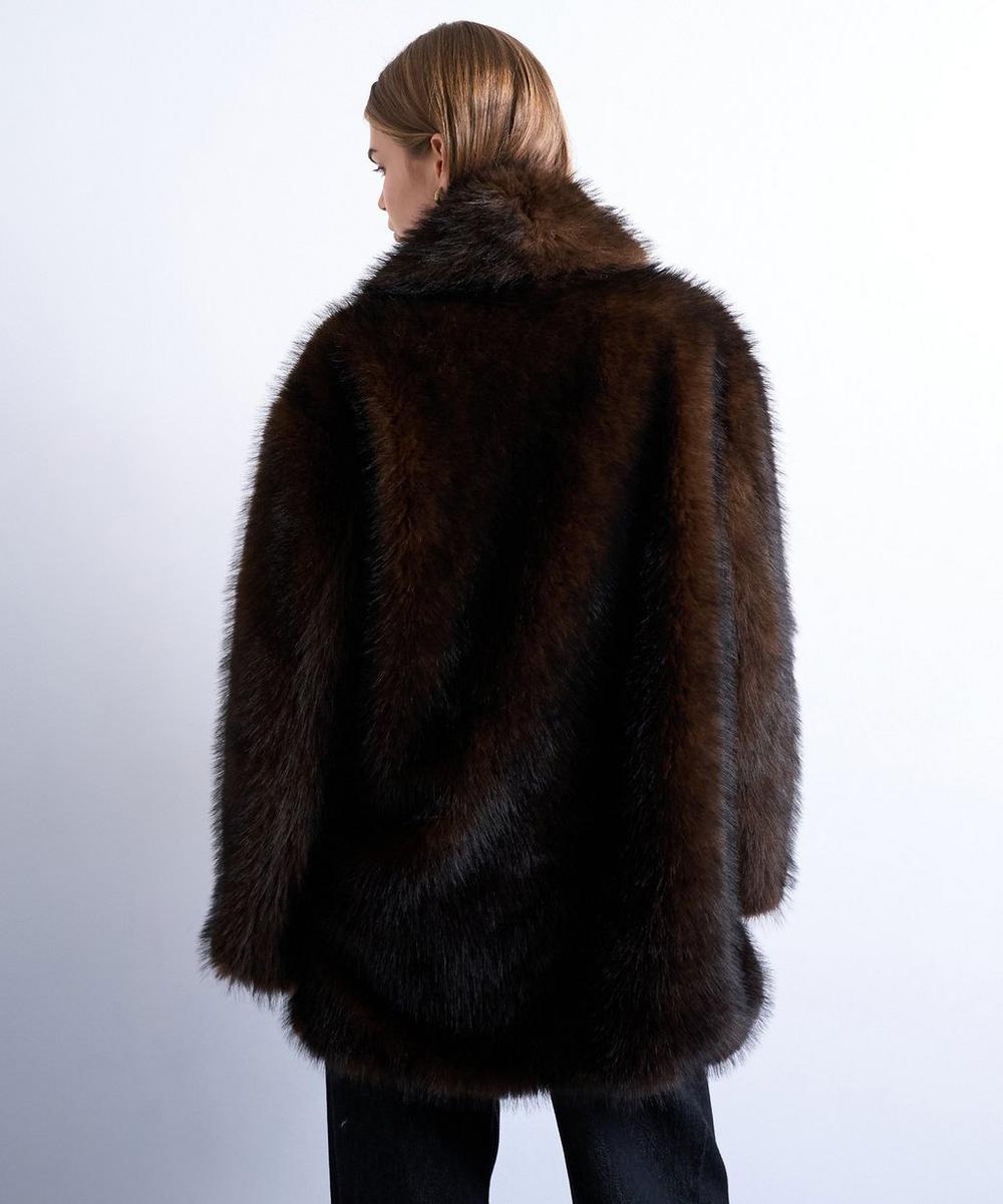 Liberty London TOPSHOP Chocolate Faux Fur Collarless Mid-Length Coat