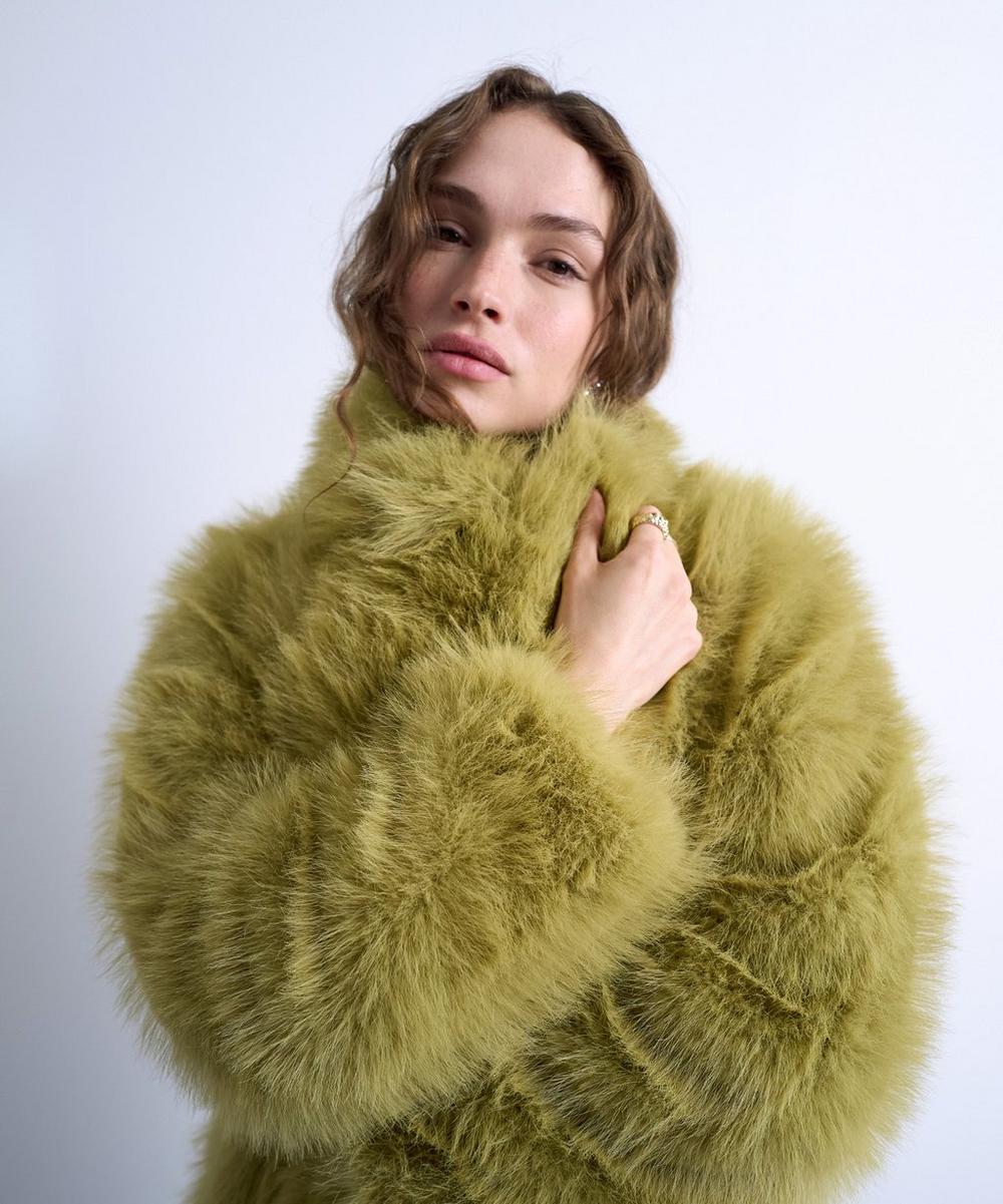 Liberty London TOPSHOP Green Faux Fur Super-Long Coat