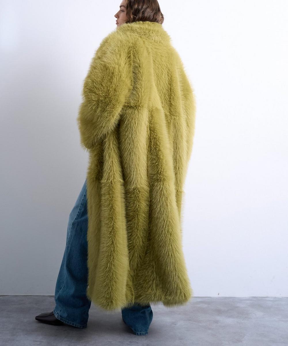 Liberty London TOPSHOP Green Faux Fur Super-Long Coat