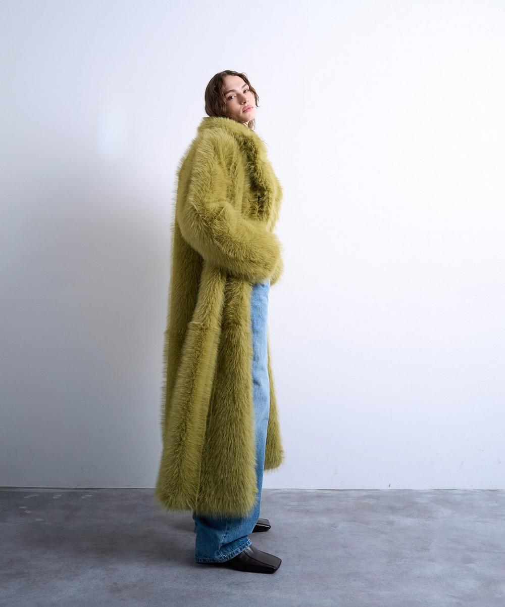 liberty london TOPSHOP Green Faux Fur Super-Long Coat