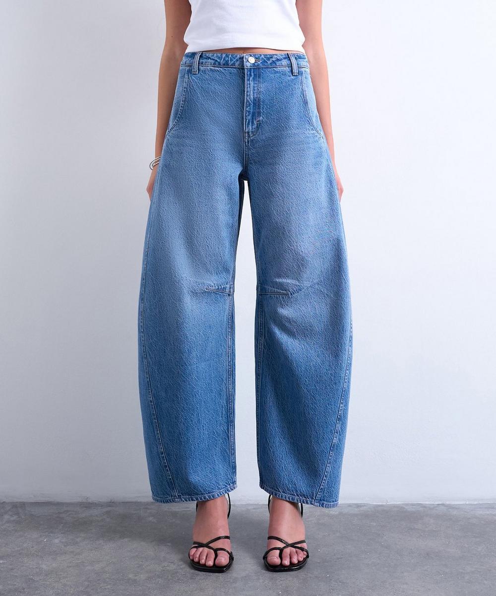Liberty London TOPSHOP Mid-Blue Horseshoe High-Rise Barrel Jeans