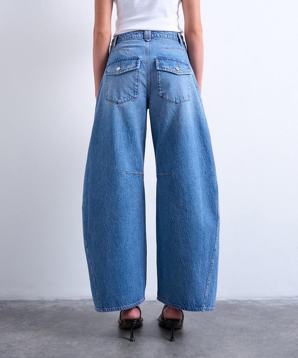 Liberty London TOPSHOP Mid-Blue Horseshoe High-Rise Barrel Jeans