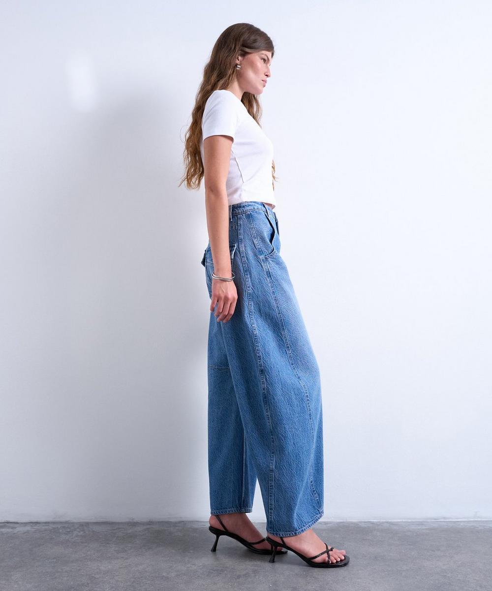 liberty london TOPSHOP Mid-Blue Horseshoe High-Rise Barrel Jeans