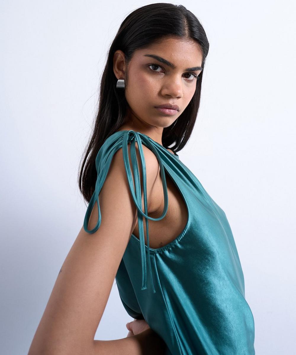 Liberty London TOPSHOP Petrol Asymmetric Side Tuck Satin Midi Dress