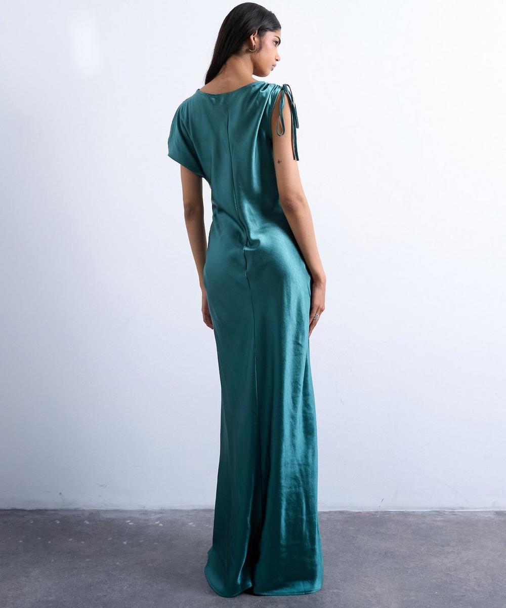 Liberty London TOPSHOP Petrol Asymmetric Side Tuck Satin Midi Dress