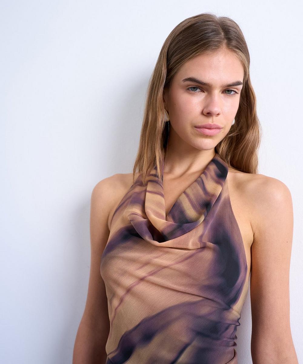 Liberty London TOPSHOP Woodgrain Cowl-Neck Halter Top