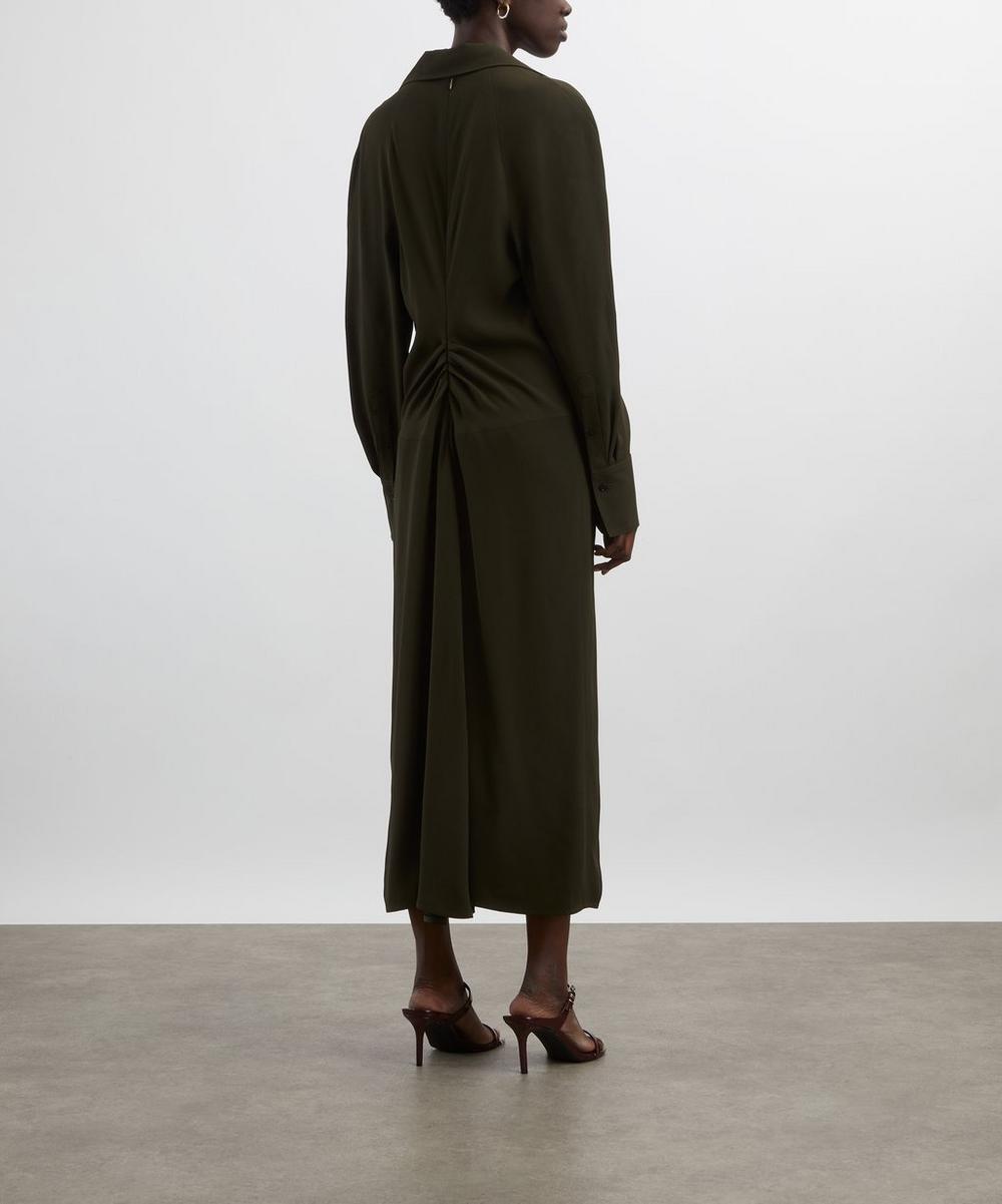 Liberty London Victoria Beckham Dark Olive Long Sleeve Polo Collar Midi Dress