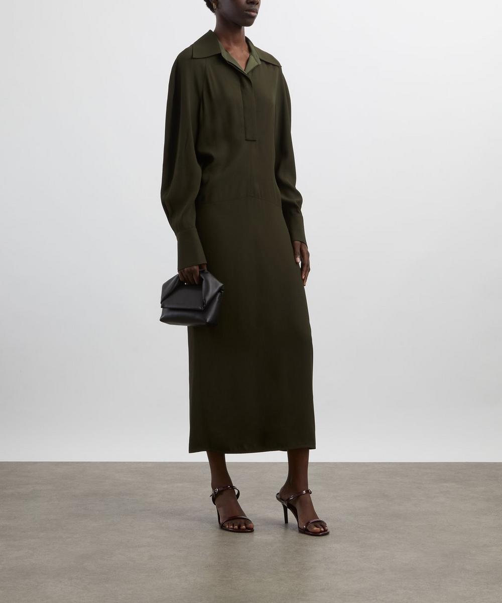 liberty london Victoria Beckham Dark Olive Long Sleeve Polo Collar Midi Dress