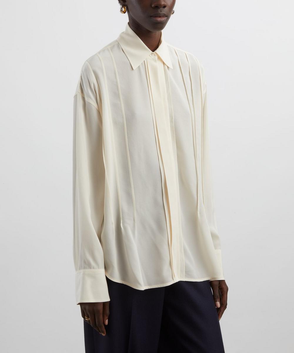 Liberty London Victoria Beckham Ivory Pintuck Pleated Silk Blouse