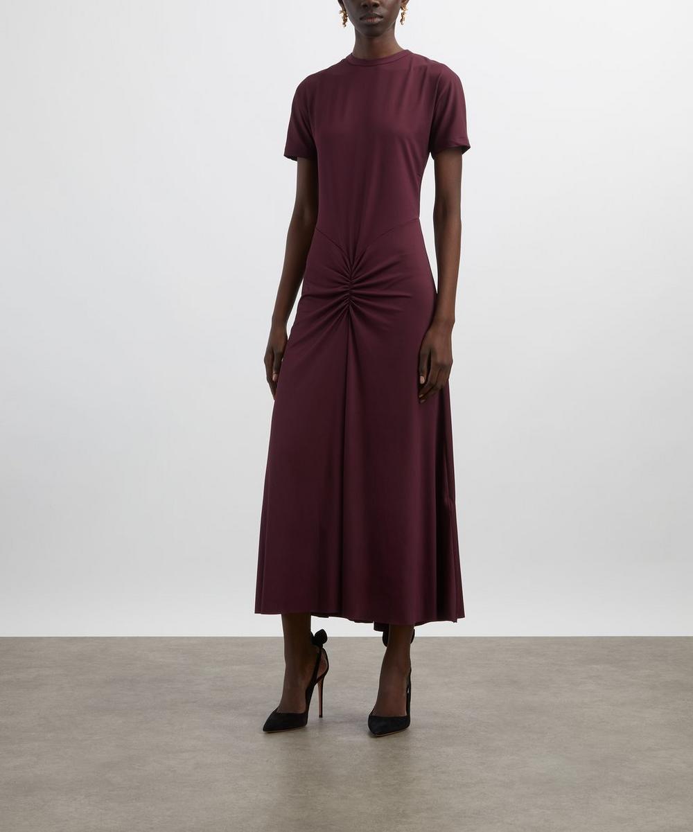 Liberty London Victoria Beckham Merlot Gathered Detail T-Shirt Midi Dress