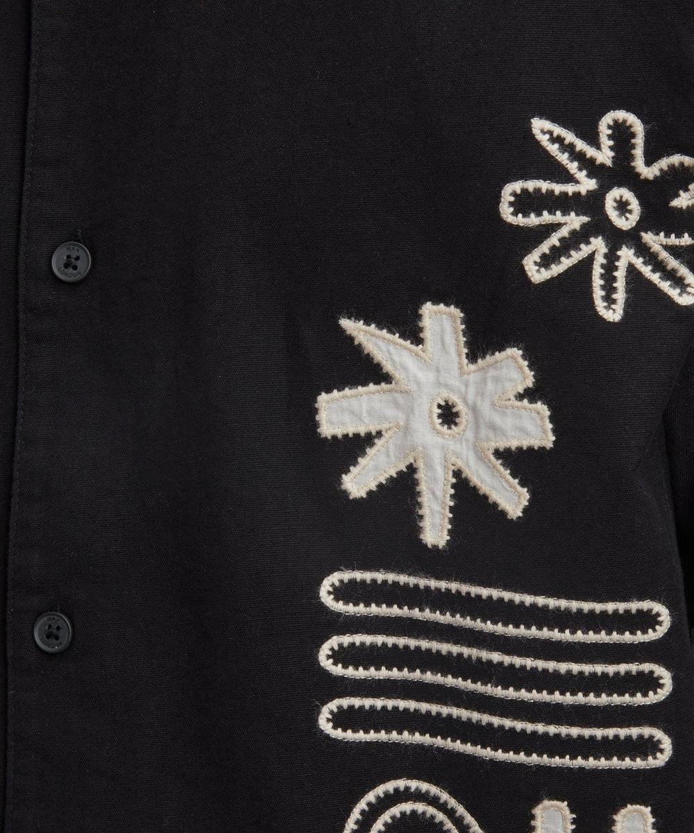Liberty London Wax London Didcot Black And Ecru Abstract Applique Short-Sleeve Shirt