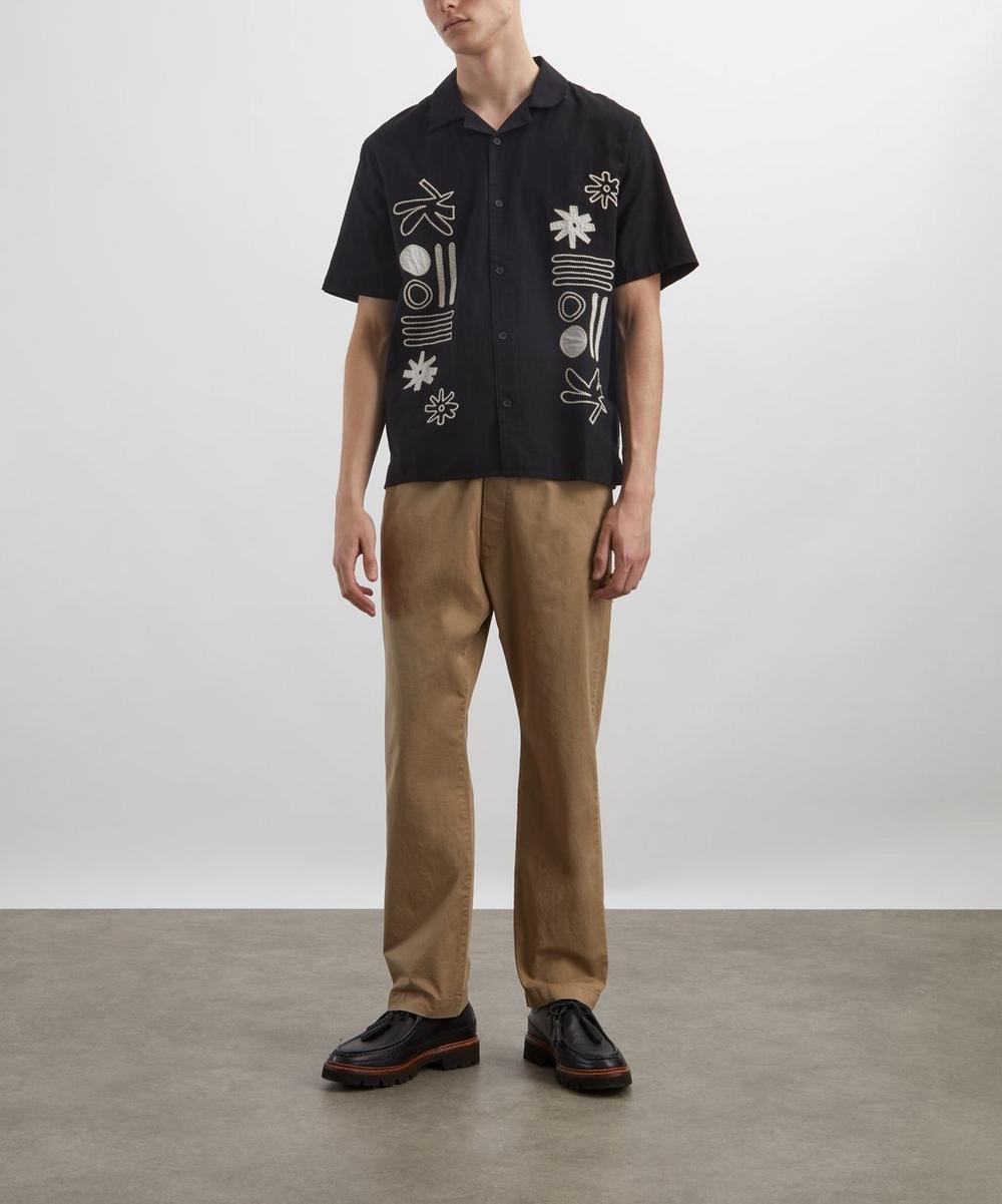 liberty london Wax London Didcot Black and Ecru Abstract Applique Short-Sleeve Shirt