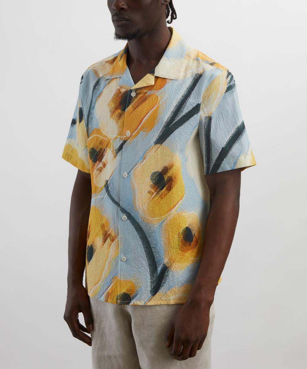 Liberty London Wax London Didcot Blue And Yellow Abstract Poppy Short-Sleeve Shirt