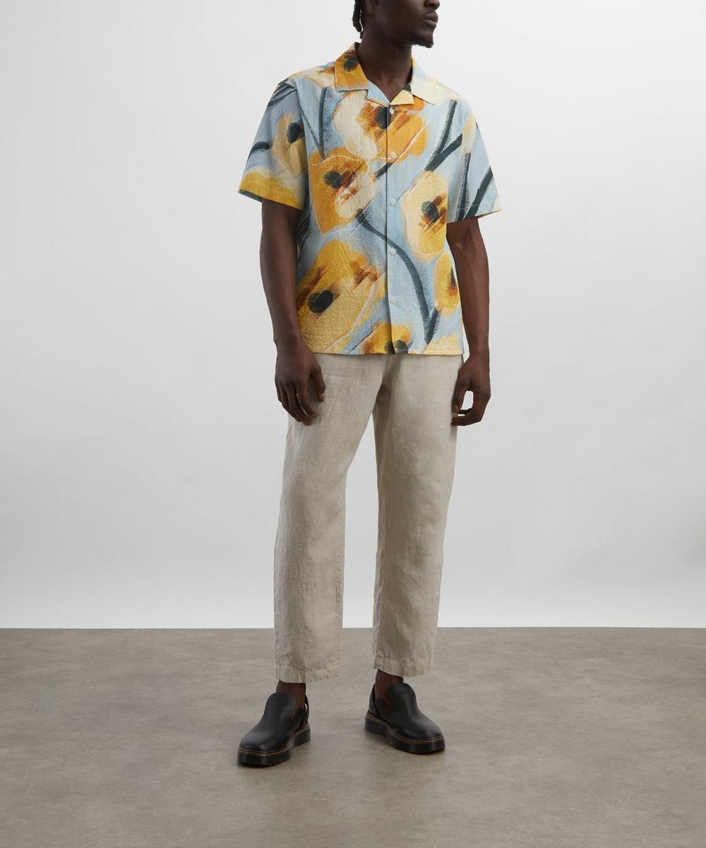liberty london Wax London Didcot Blue and Yellow Abstract Poppy Short-Sleeve Shirt