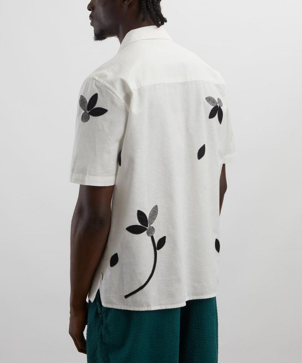 Liberty London Wax London Didcot Ecru-Black Bloom Applique Short-Sleeve Shirt