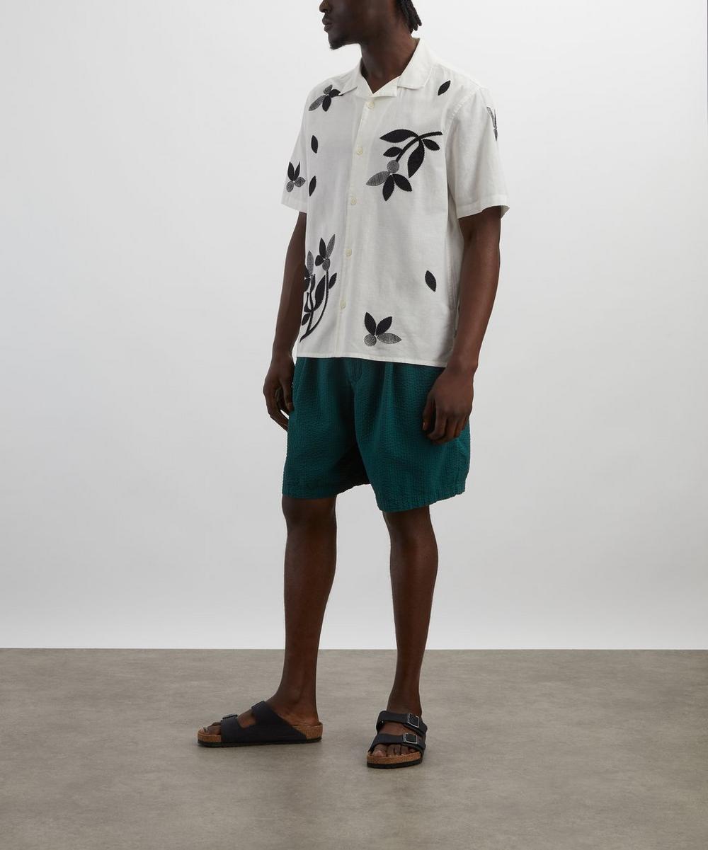liberty london Wax London Didcot Ecru-Black Bloom Applique Short-Sleeve Shirt