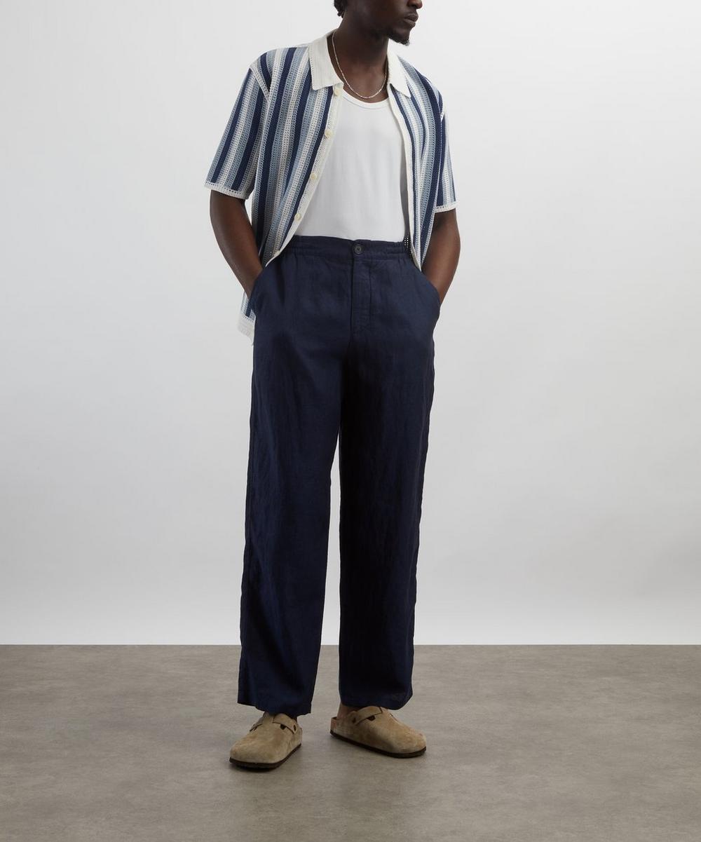 liberty london Wax London Glencoe Navy Two-Tone Linen Trousers