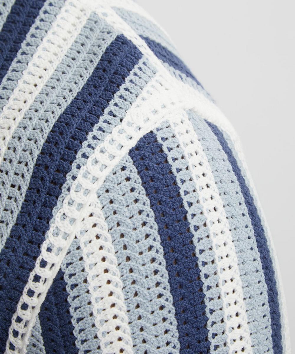 Liberty London Wax London Porto Blue And Ecru Stripe Crochet Knitted Polo Shirt