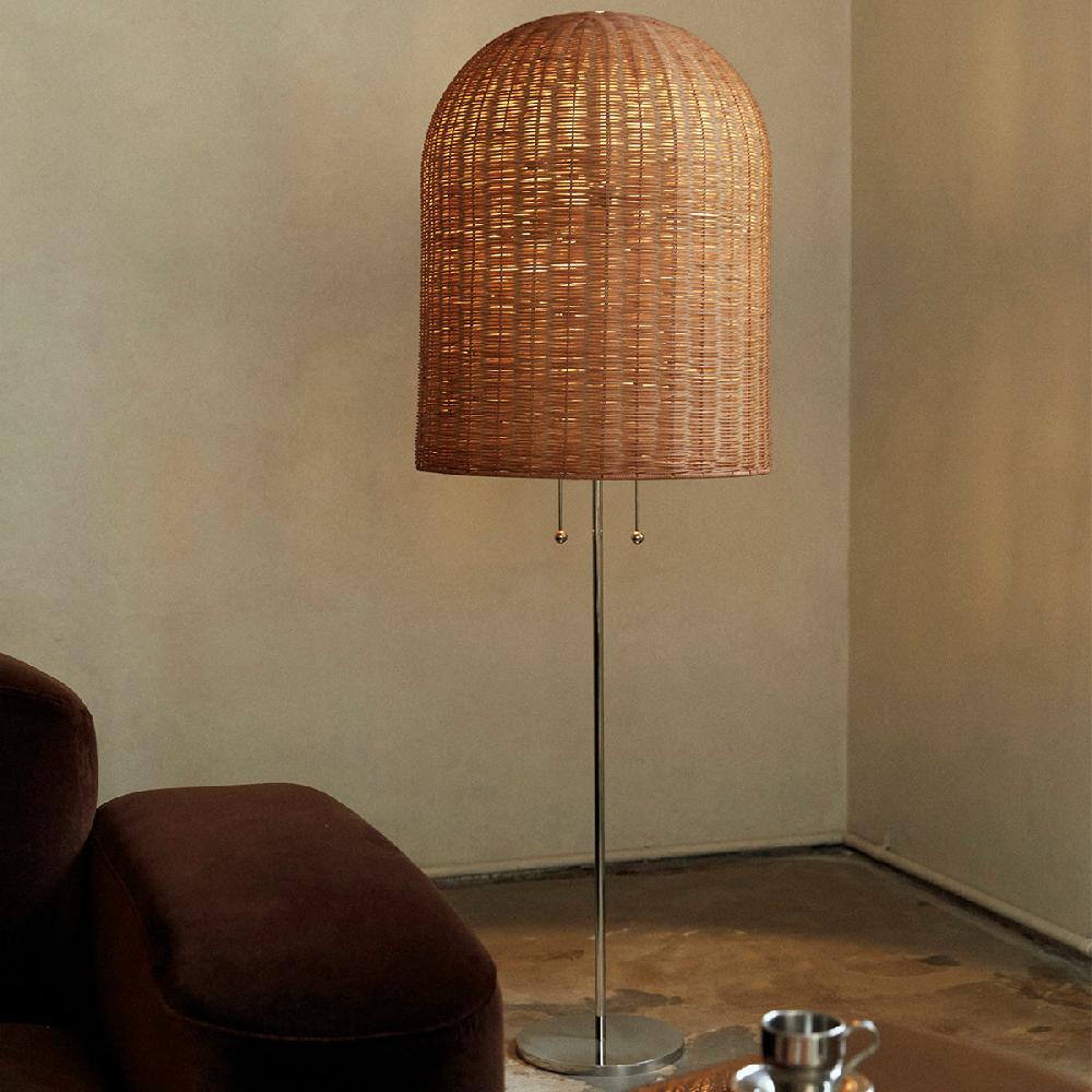 life interiors Bell Floor Lamp (Chrome / Natural Rattan)