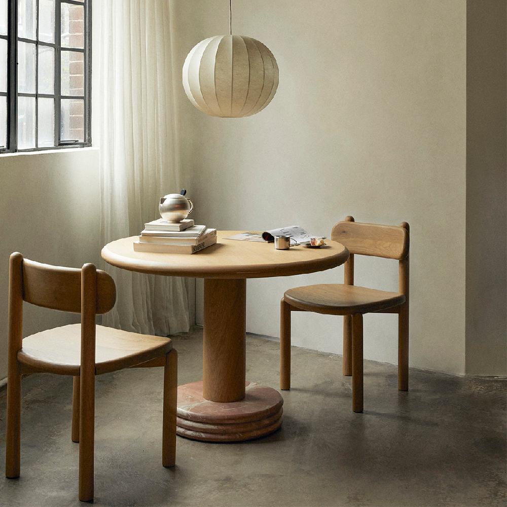 life interiors Bistro Dining Table (Oak / Marble Rosso 105cm Diameter)