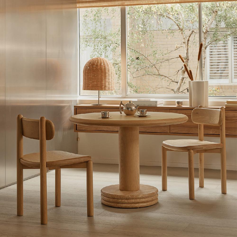 life interiors Bistro Dining Table (Oak / Travertine Natural 105cm Diameter)