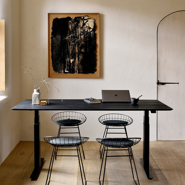 Life Interiors Bok Rectangle Adjustable Desk With Cable Management UK (Oak Black Black 160cm)