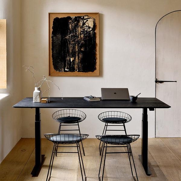 Life Interiors Bok Rectangle Adjustable Desk With Cable Management UK (Oak Black Black 140cm)