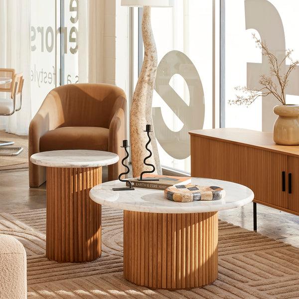 Life Interiors Cosmos Coffee Table (Oak Carrara Marble 85cm)