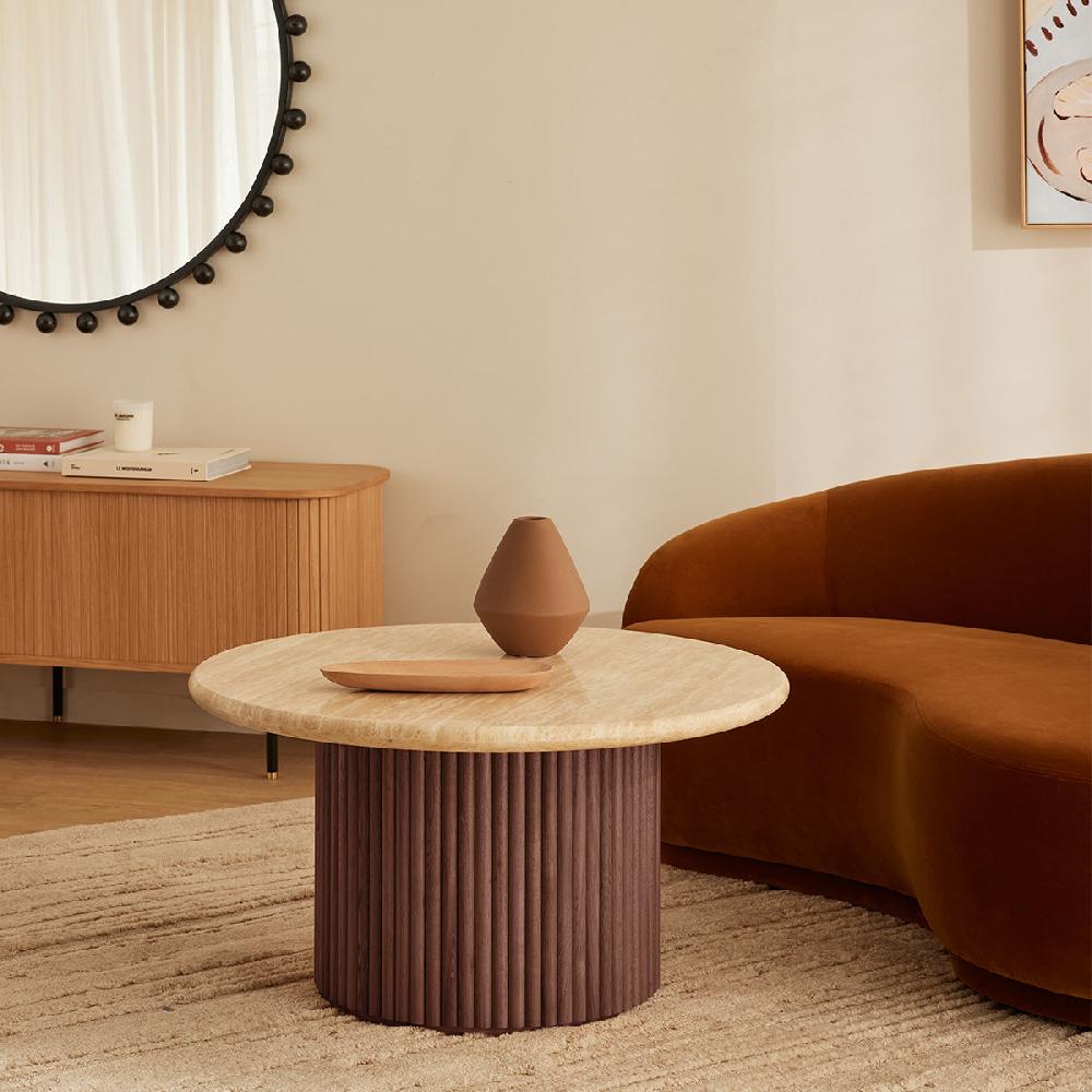 life interiors Cosmos Coffee Table (Walnut Travertine 85cm)