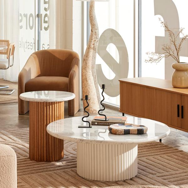 Life Interiors Cosmos Coffee Table (White Oak Carrara Marble 100cm)