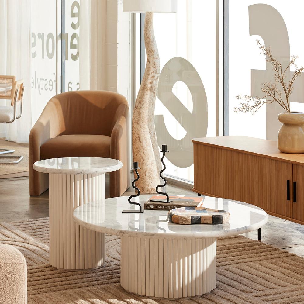 life interiors Cosmos Coffee Table (White Oak Carrara Marble 100cm)