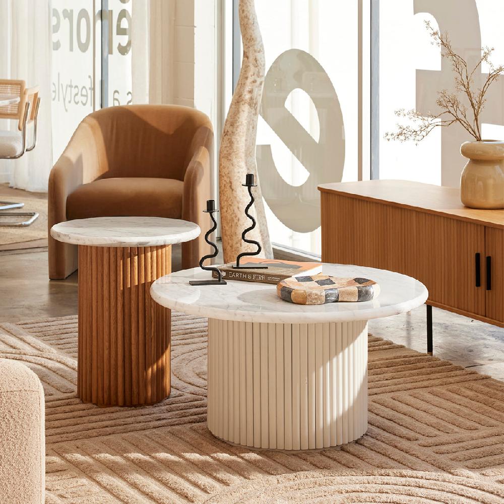 life interiors Cosmos Coffee Table (White Oak Carrara Marble 85cm)