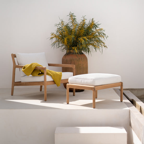 Life Interiors Jack Outdoor Fabric Lounge Chair (Teak Off White)