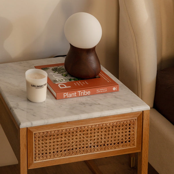 Life Interiors Avalon Marble Rattan Bedside Table