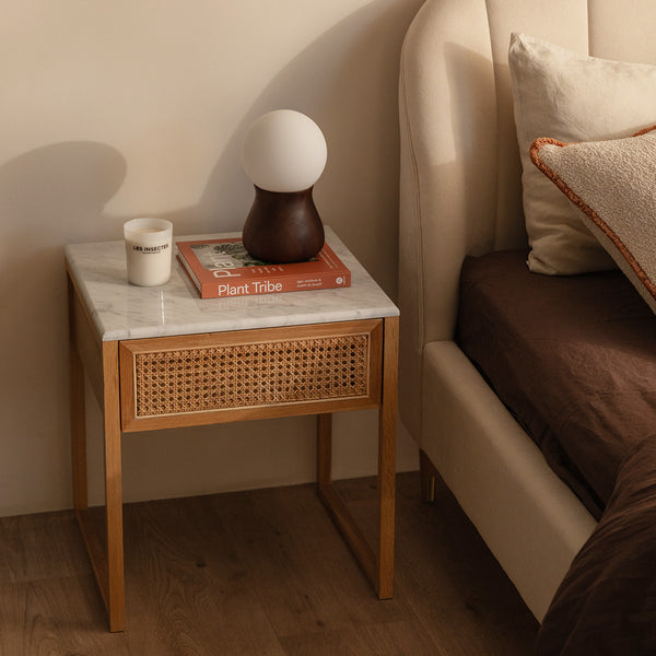 Life Interiors Avalon Marble Rattan Bedside Table