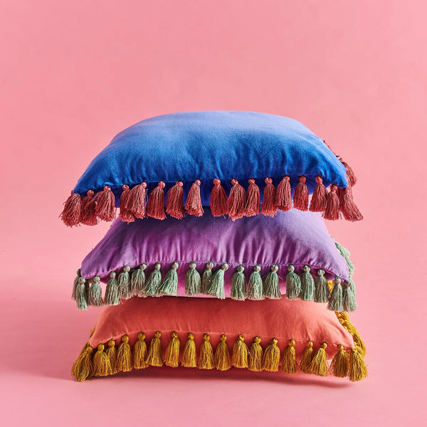 Life Interiors Citron Rose Velvet Tassel Cushion