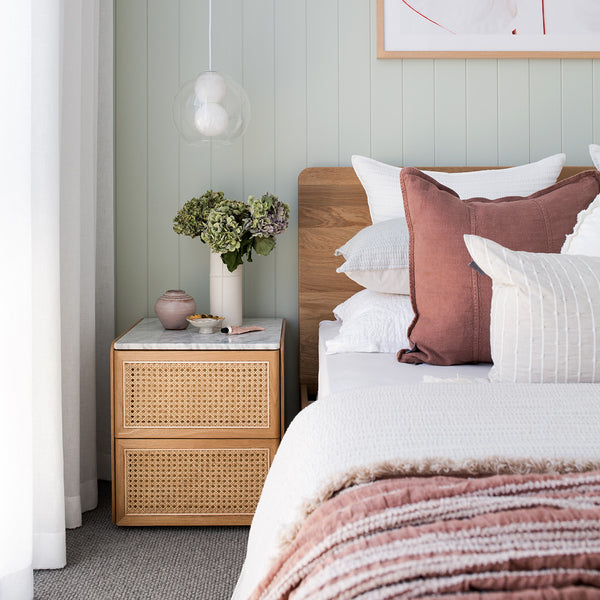 Life Interiors Delta Marble Rattan Bedside Table