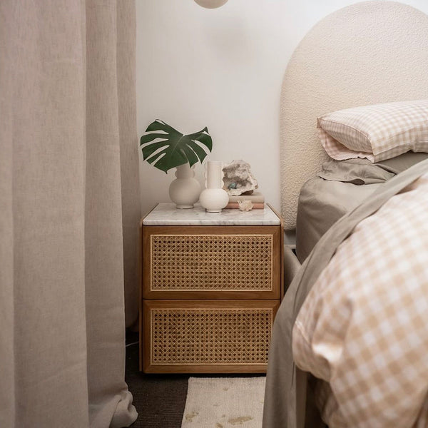 Life Interiors Delta Marble Rattan Bedside Table