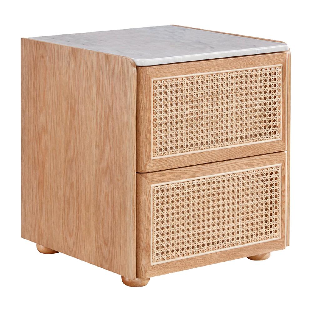 life interiors Delta Marble Rattan Bedside Table