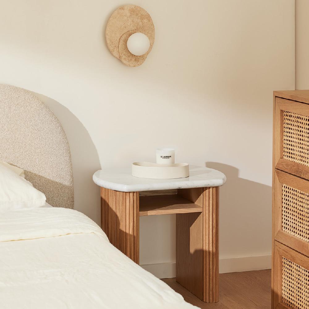 life interiors Noir Oval Bedside Table (Oak Marble)