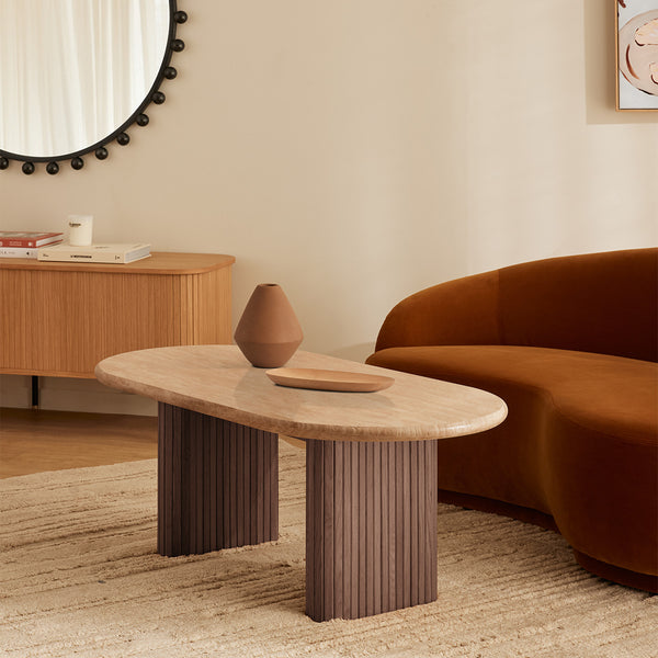 Life Interiors Noir Oval Coffee Table (Travertine)