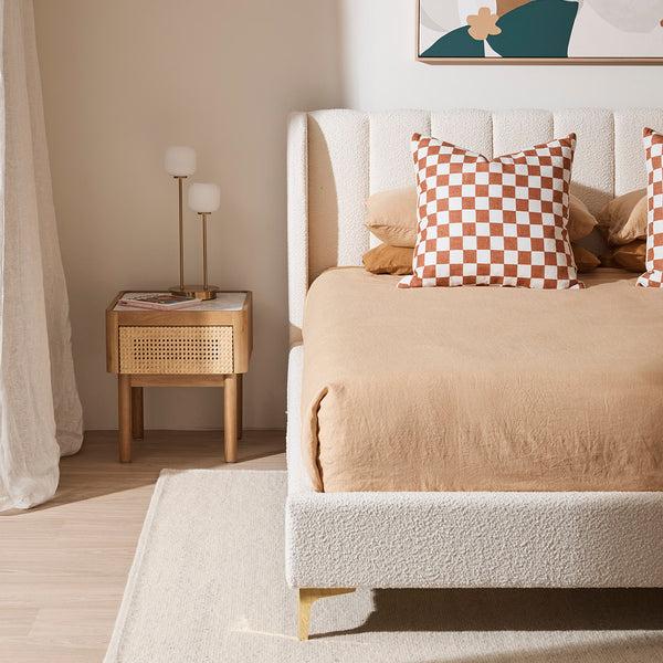 Life Interiors Norah Marble Rattan Bedside Table