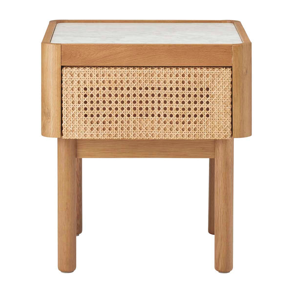 Life Interiors Norah Marble Rattan Bedside Table