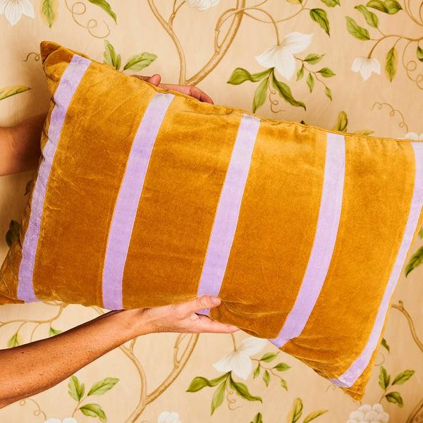 Life Interiors Pecan Pie Stripe Velvet Rectangle Cushion