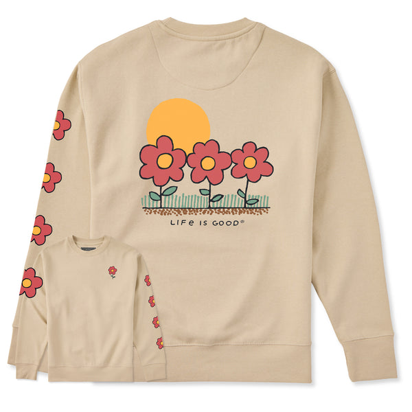 life is good Adult Unisex 3 Flowers Every Wear Crew Sweatshirt